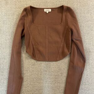 bohme Brown Cropped Square-Neck Long Sleeve Top